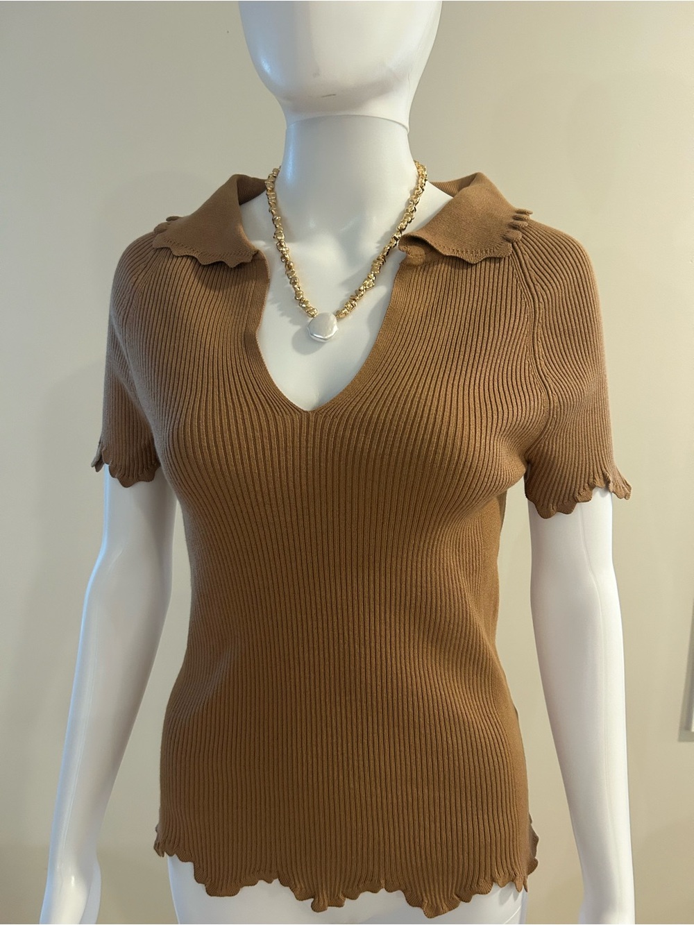 Anthropologie Maeve Ruffled Short Sleeve  Polo Sweater 

New With Tags